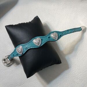 Heart Silvertone concho bracelet blue leather 9" Western style ranger se…